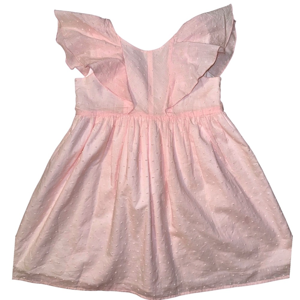 Mabel + Honey‎ Pink Swiss Dot Flutter Sleeve White Bow Back  Dress Girls Size 5
